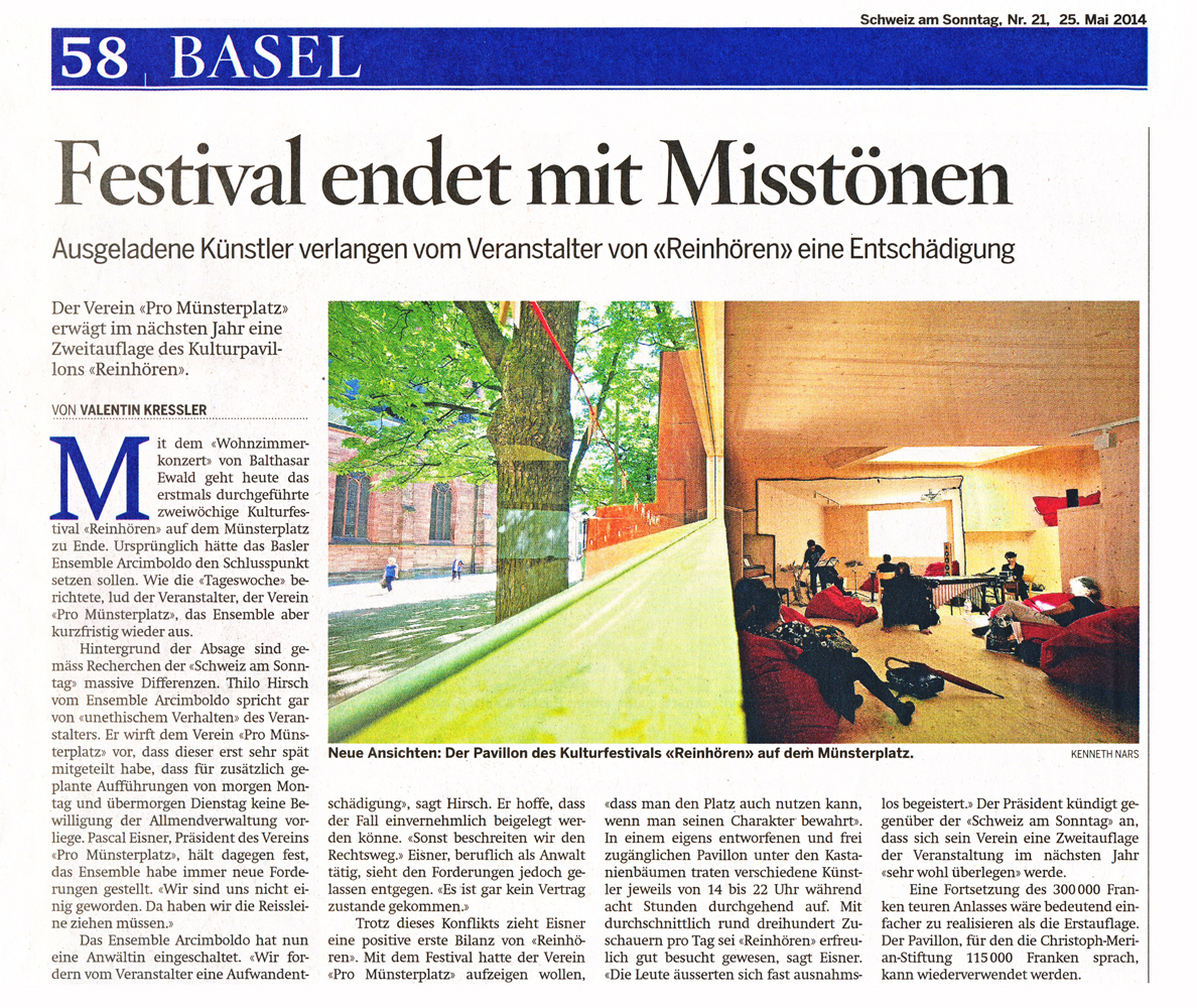 Schweiz am Sonntag, Festival endet mit Misstnen, Pro Mnsterplatz Basel, reinhren